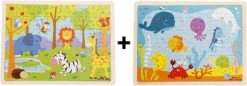 Aslan® Houten Puzzels Safari Dieren & Onderwater Dieren - 2 Puzzels Van 60 Stukjes