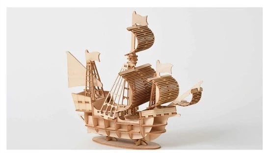 Wooden Art - Hout - 3D Puzzel - Piratenschip - Middeleeuws Schip 4 Wooden Art - Hout - 3D Puzzel - Piratenschip - Middeleeuws Schip - Afbeelding 2