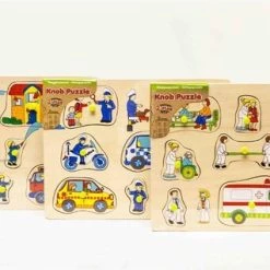 Merkloos Knoppuzzel Hout Politie, Brandweer Of Ambulance 10pc