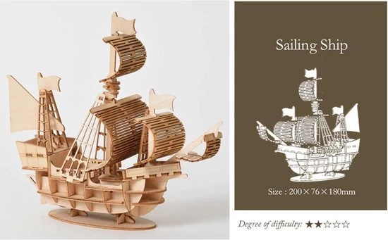 Wooden Art - Hout - 3D Puzzel - Piratenschip - Middeleeuws Schip 3 Wooden Art - Hout - 3D Puzzel - Piratenschip - Middeleeuws Schip