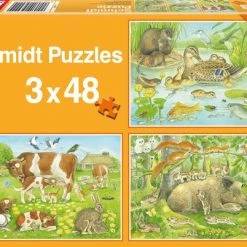 Schmidt Dierenfamilies, 3 X 48 Stukjes - Puzzel - 4+