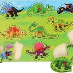 Merkloos Houten Puzzel Met Knopjes Dino's - Dinosaurus