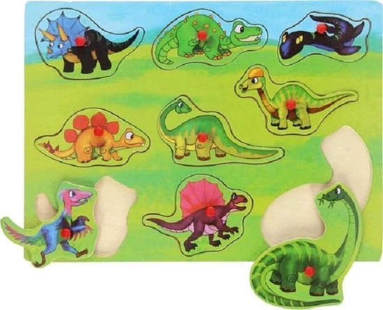 Merkloos Houten Puzzel Met Knopjes Dino's - Dinosaurus 3 Merkloos Houten Puzzel Met Knopjes Dino's - Dinosaurus