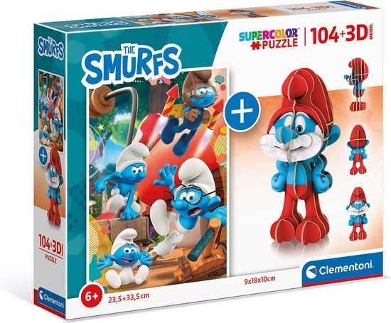 Braet De Smurfen - Clementoni Puzzel - 104 Stukjes + 3D Model Puzzel Grote Smurf 3 Braet De Smurfen - Clementoni Puzzel - 104 Stukjes + 3D Model Puzzel Grote Smurf