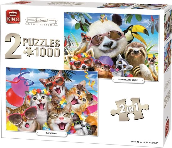 King 2 In 1 Puzzel 1000 Stukjes (68 X 49 Cm) - Dieren Collectie - Legpuzzel Selfie Dieren 3 King 2 In 1 Puzzel 1000 Stukjes (68 X 49 Cm) - Dieren Collectie - Legpuzzel Selfie Dieren