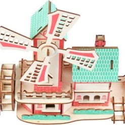 De Bouwplaats Bouwpakket 3D Puzzel Lucky Windmill Windmolen Molen Van Hout- Gekleurd -Puzzels Verkoop 550x495 1