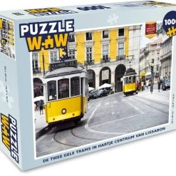 PuzzleWow Puzzel De Twee Gele Trams In Hartje Centrum Van Lissabon - Legpuzzel - Puzzel 1000 Stukjes Volwassenen - Sinterklaas Cadeautjes - Sinterklaas Voor Grote Kinderen