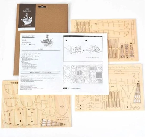 Wooden Art - Hout - 3D Puzzel - Piratenschip - Middeleeuws Schip 5 Wooden Art - Hout - 3D Puzzel - Piratenschip - Middeleeuws Schip - Afbeelding 3