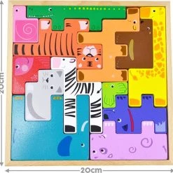BeeSmartToys - Speelgoed Kinderen - Houten Dieren Puzzel - Met Opbergzak - Peuters En Kleuters
