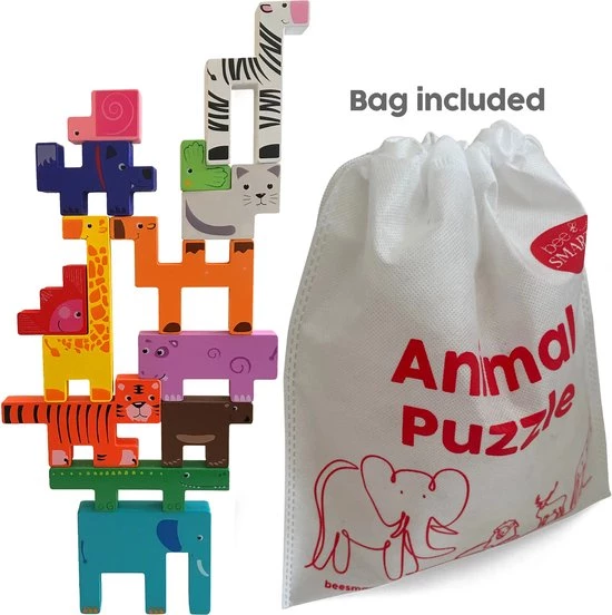 BeeSmartToys - Speelgoed Kinderen - Houten Dieren Puzzel - Met Opbergzak - Peuters En Kleuters 4 BeeSmartToys - Speelgoed Kinderen - Houten Dieren Puzzel - Met Opbergzak - Peuters En Kleuters - Afbeelding 2