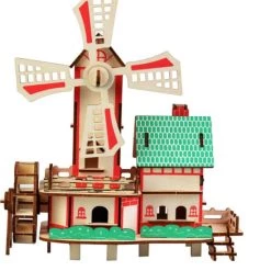 De Bouwplaats Bouwpakket 3D Puzzel Lucky Windmill Windmolen Molen Van Hout- Gekleurd