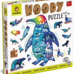 Ludattica Puzzels: WOODY PUZZEL POOLDIEREN 24,5x24,5x4cm, 48-delig, 12 Figuurtjes, In Hout , 3+
