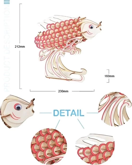 Carp XG-GO29H 3D Puzzel Karper | Vis | Bouwpakket | Hout | 156 Stuks | 21 CM 5 Carp XG-GO29H 3D Puzzel Karper | Vis | Bouwpakket | Hout | 156 Stuks | 21 CM - Afbeelding 3