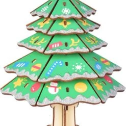 De Bouwplaats Bouwpakket 3D Puzzel Kerstboom Kerst Van Hout- Gekleurd