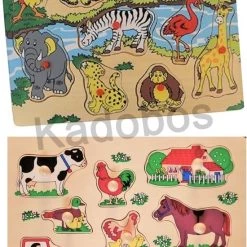 Playwood / Roel Houten Noppen Puzzel 2x Jungle Dieren En Boerderij